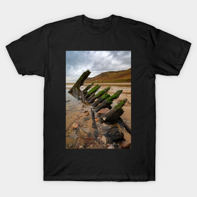 The Helvetia Wreck, Rhossili Bay T-Shirt by dasantillo